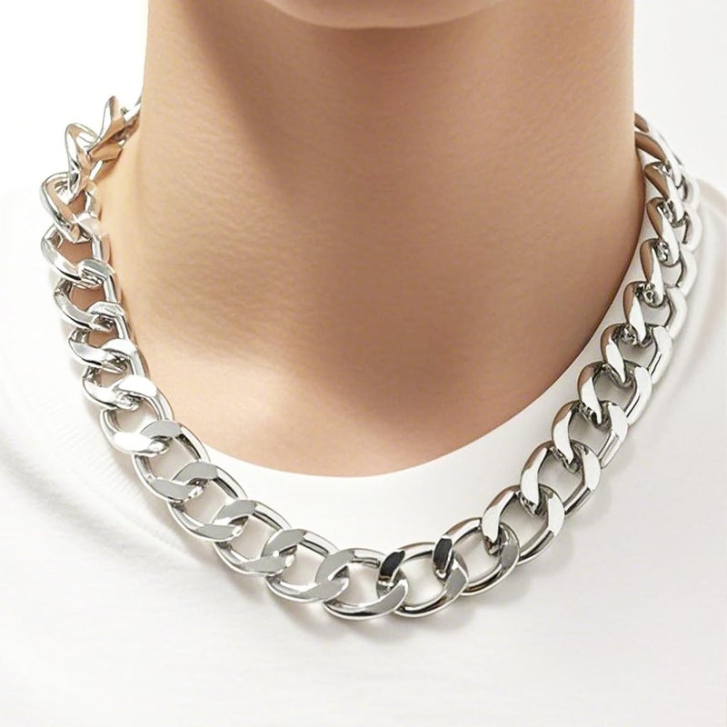 ANGLEQUEEN Chunky Silver Necklaces for Women Silver Layered Pirate Necklaces Punk 8090s Hip Hop Cuban Link Chain Necklace Layered Choker Necklace Pirate Prom Jewelry Freaknik Outfit Accessories - Image 2